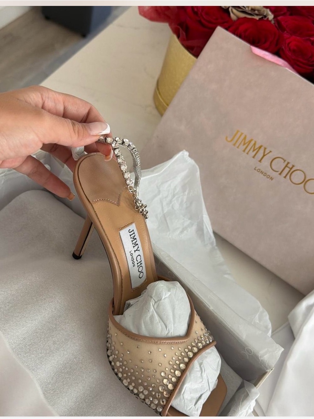 Jimmy Choo Saeda 100 Crystal-embellished Leather Sandals Pink